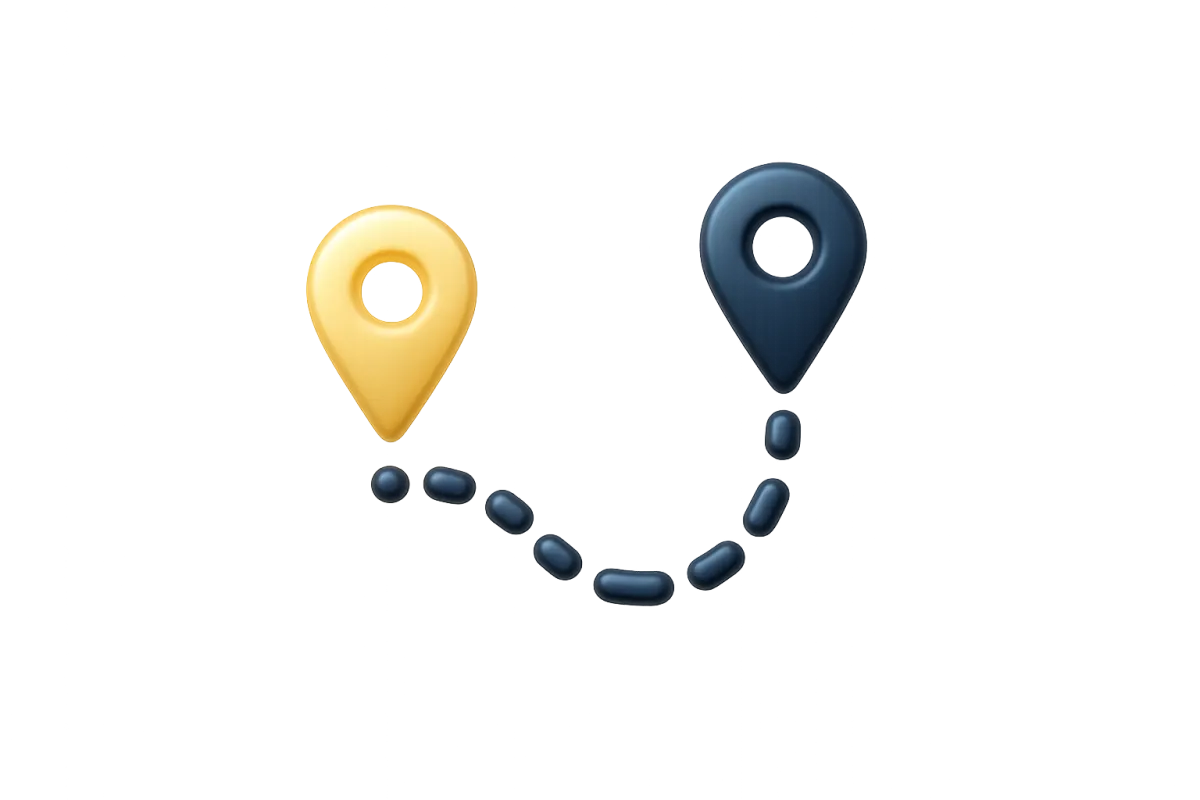 Map route graphic showing easy ride request process