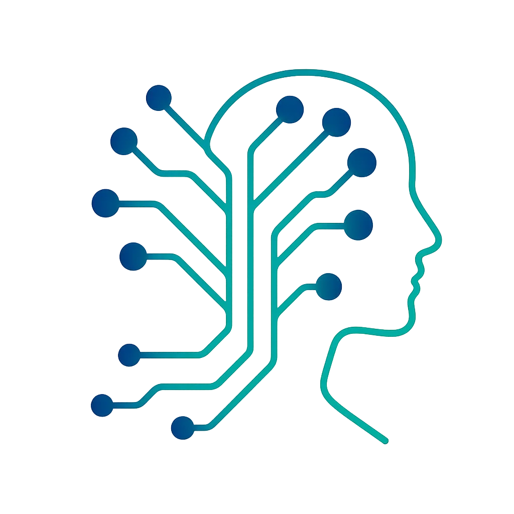 Abstract visualization of human-tech balance with indigo and emerald nodes