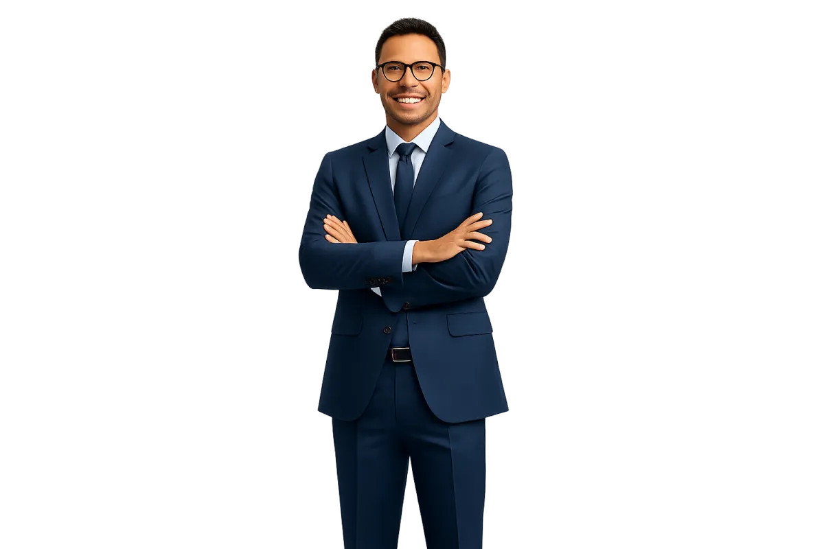 A group of sharply dressed business professional, mid-30s, of mixed ethnicity, stands confidently with arms crossed. 4 figures is fully isolated on a transparent background, with no props or supporting elements, exuding a modern, global, and approachable vibe. Lighting is bright and even, style is crisp and clean.