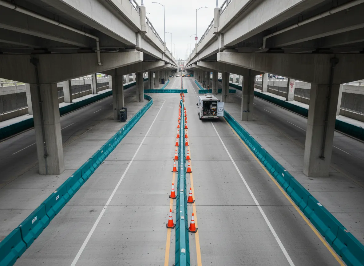 View of an urban underpass area being professionally remediated and cleaned