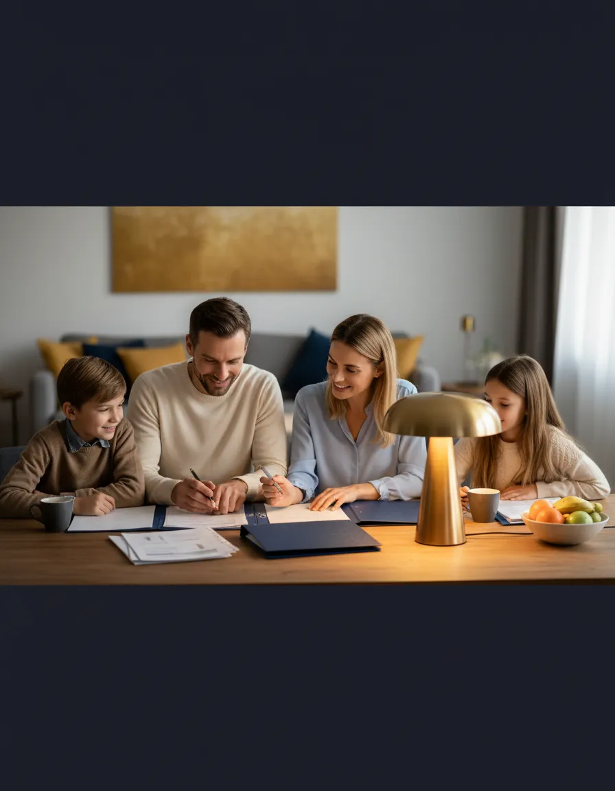 A family reviewing insurance plan options together