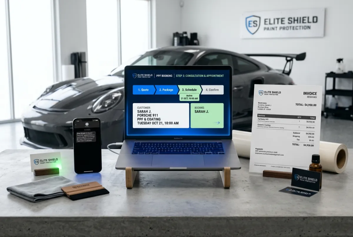 Example setup: Boutique paint protection shop multi-stage booking pipeline and invoice sync