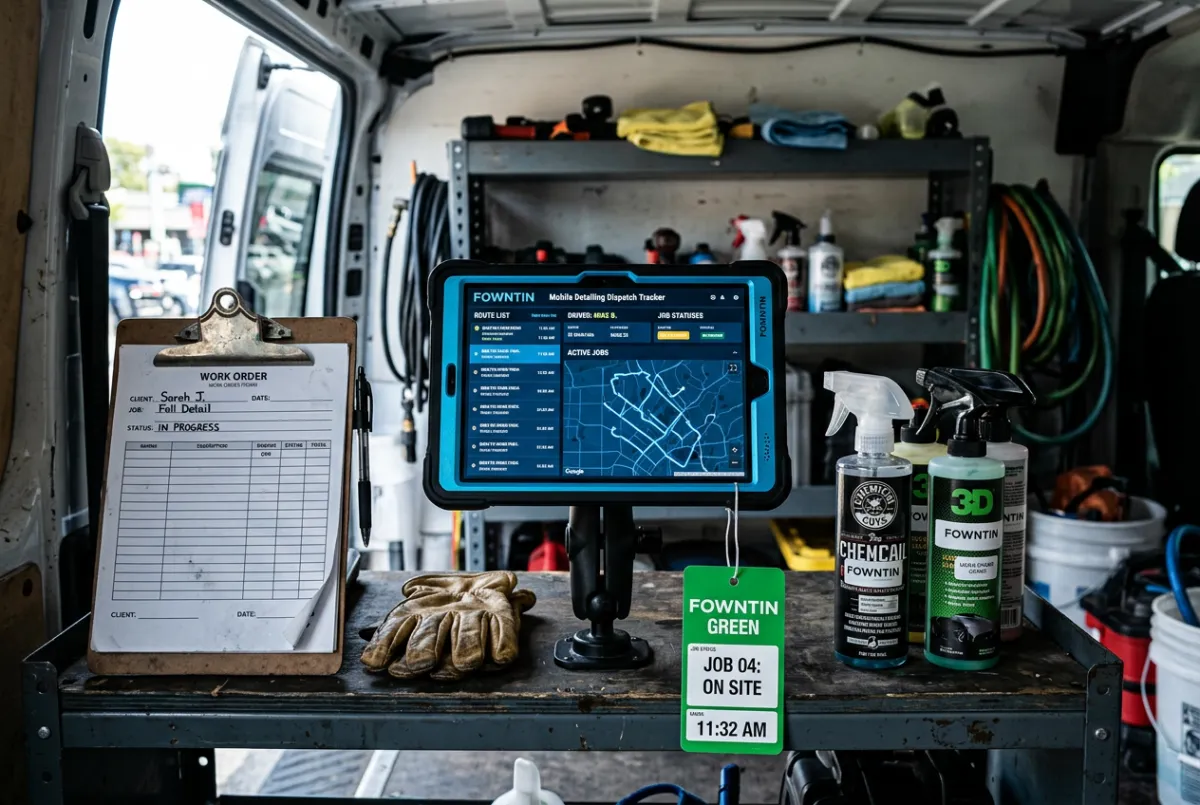 Example setup: Multi-unit mobile detailing fleet dispatch configuration and dispatch tracker