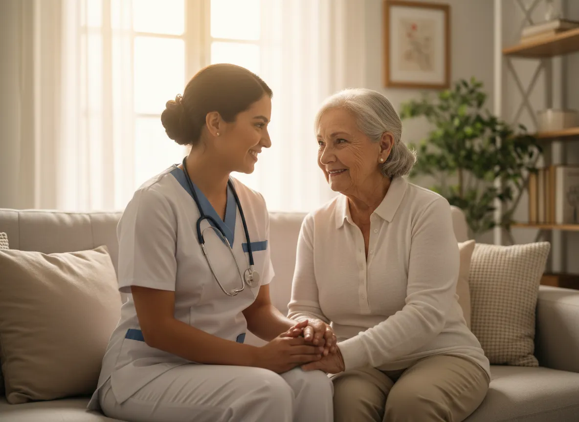Enfermera brindando atención médica a domicilio