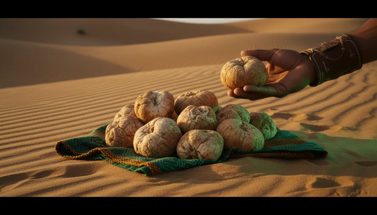 Desert truffle harvest in the golden sands of the Sahara