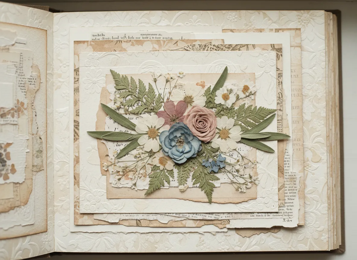 Vintage floral junk journal spread