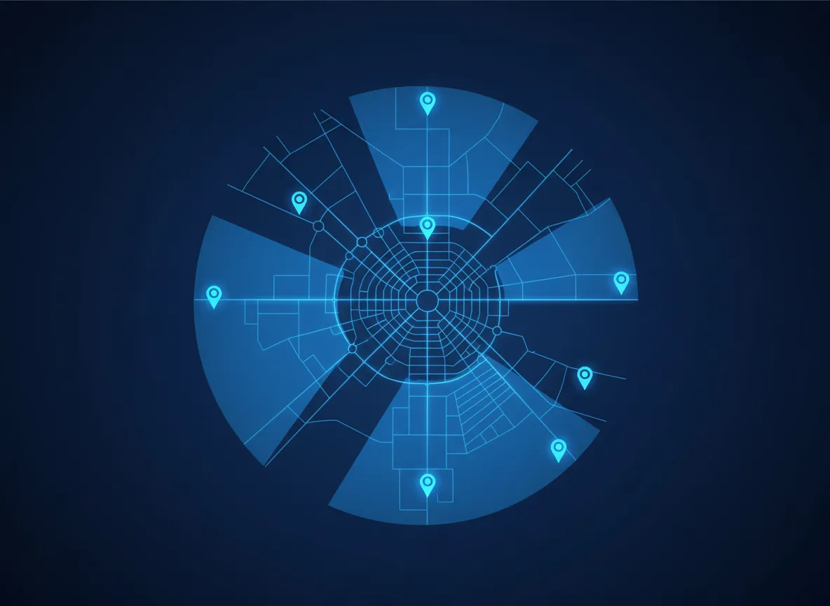 Map showing towing service coverage area