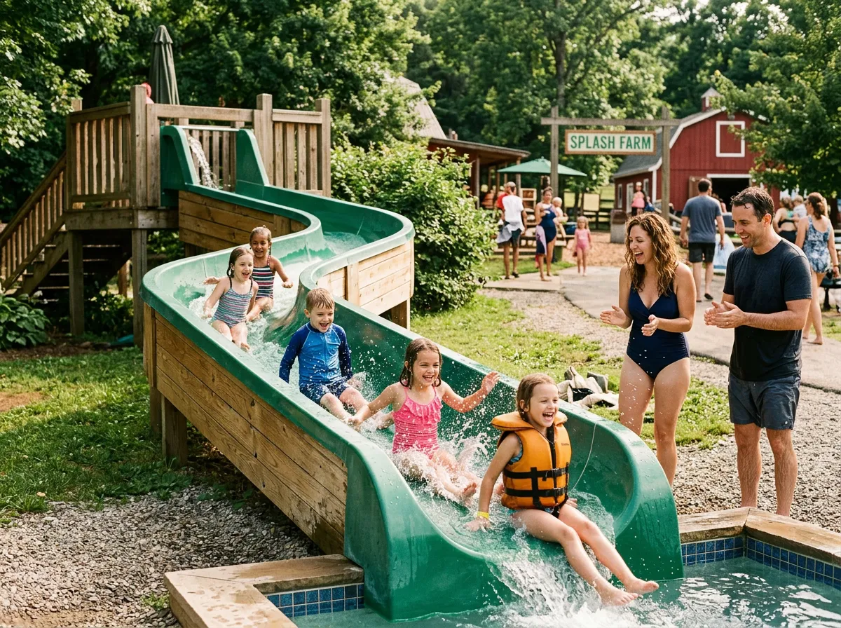 Exciting outdoor farm water slides and summer splash zone