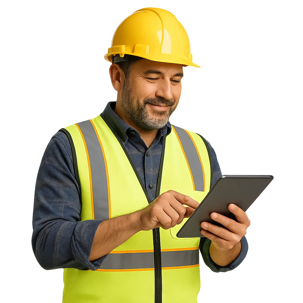 Contractor successfully using a mobile device on a job site