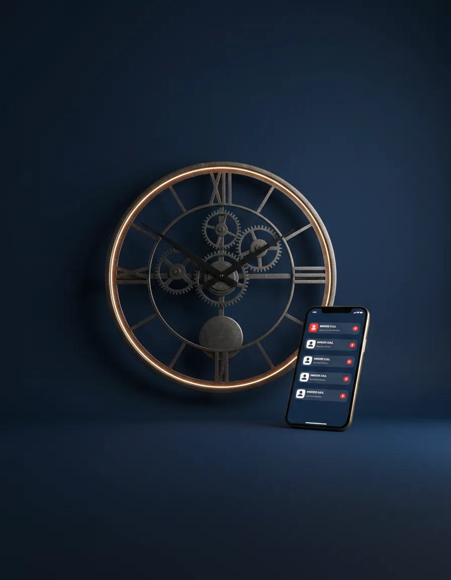 Abstract representation of a ticking clock and missed calls