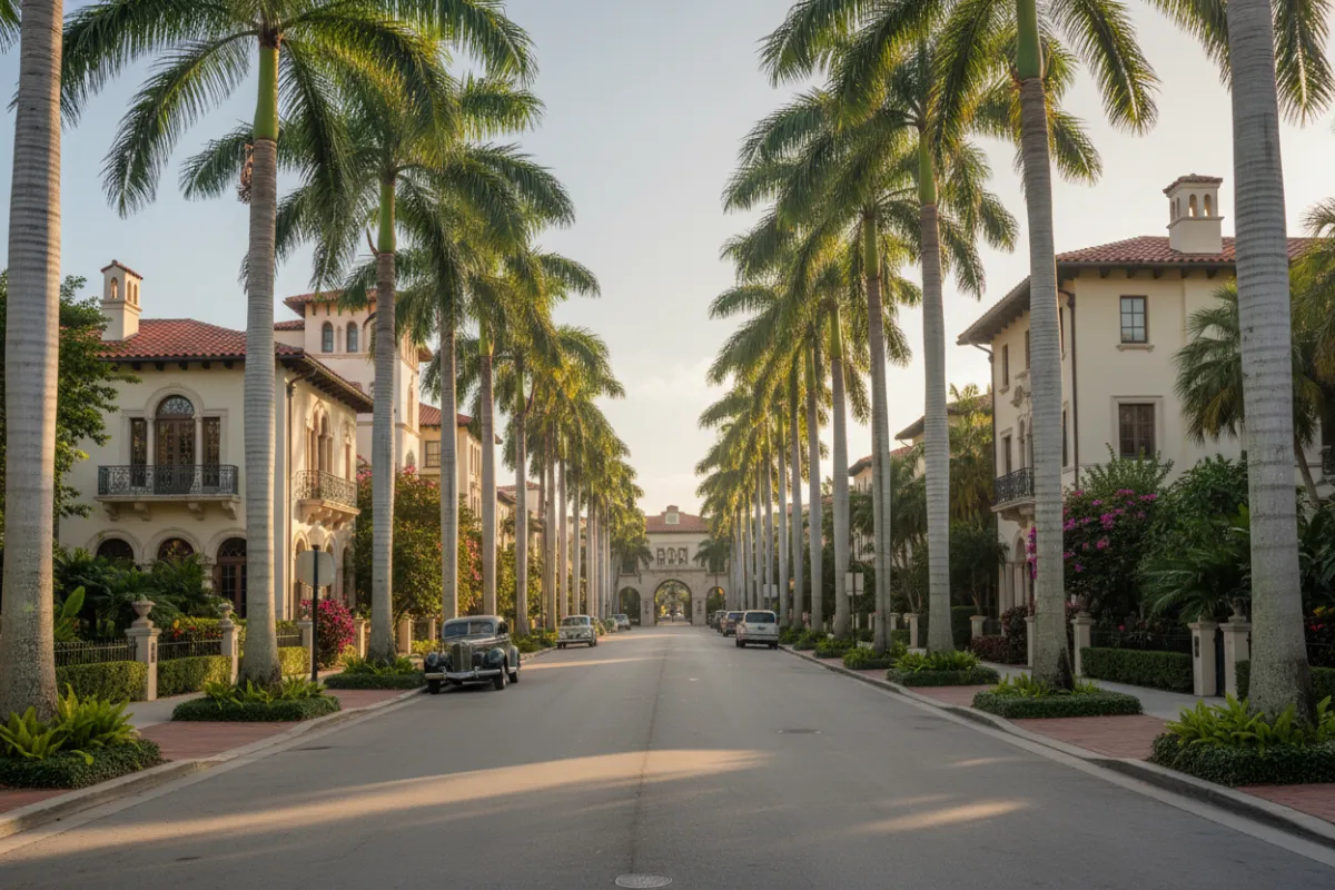 Palm tree-lined street in Coral Gables