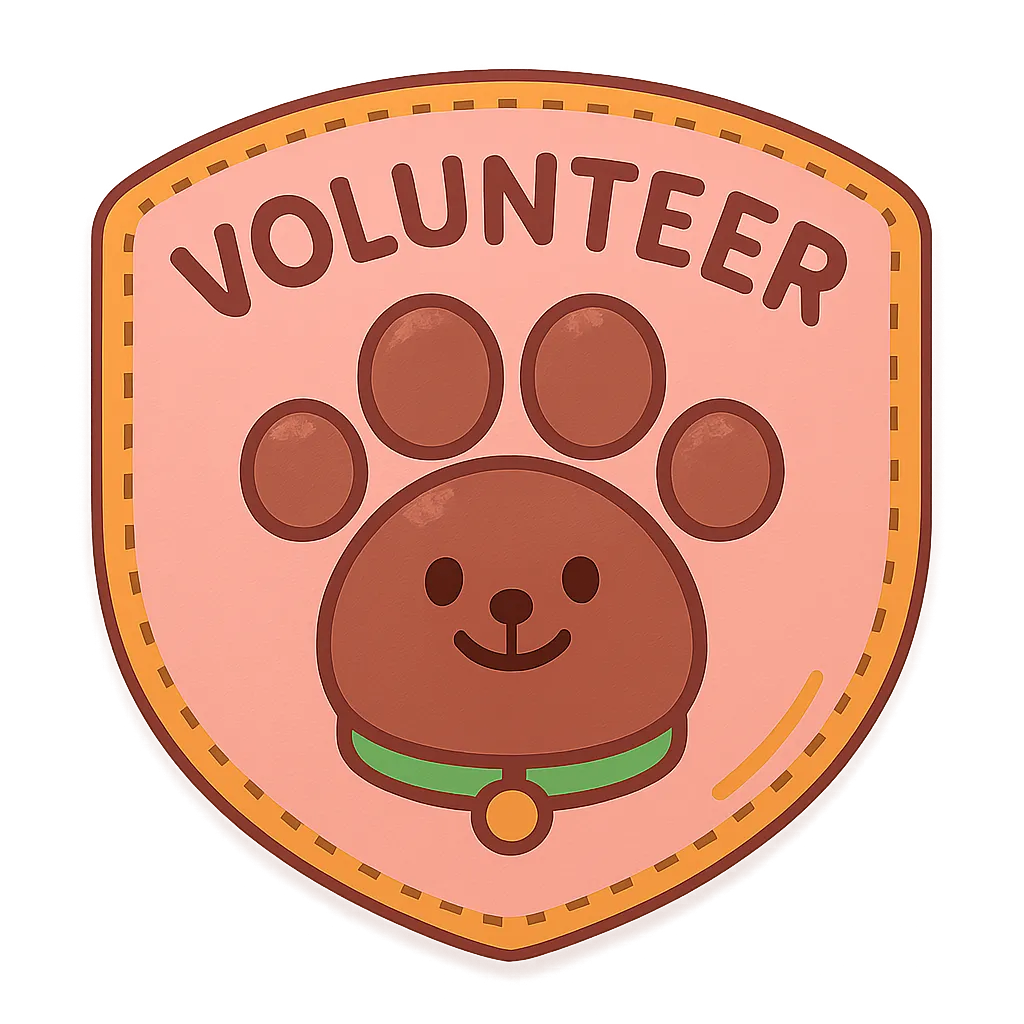 Playful volunteer badge and cute paw print cutout illustration