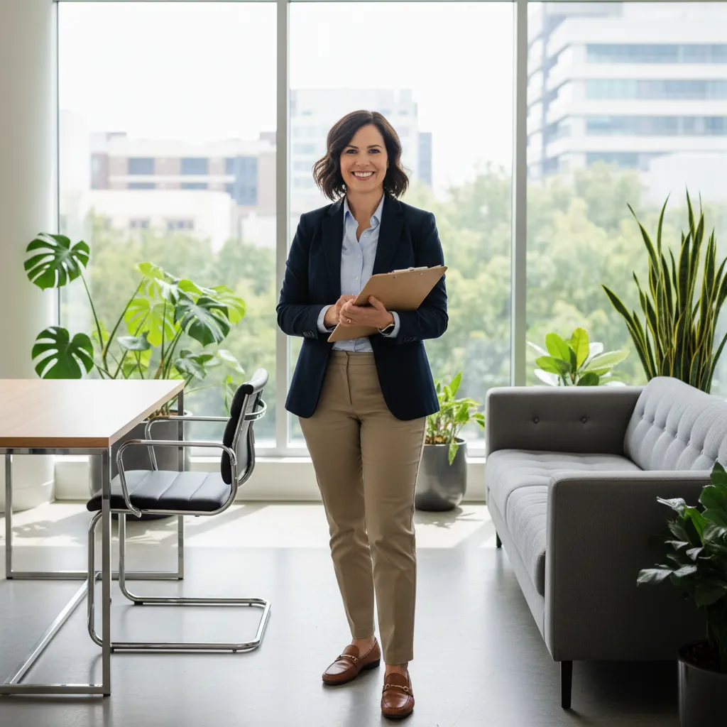 A stylized illustrated map with winding streets, a few colorful houses, and a prominent red location pin marking an empty lot, evoking a sense of being lost in a friendly suburban neighborhood. The illustration uses soft blues and whites, with playful, rounded lines and a welcoming, lighthearted style.