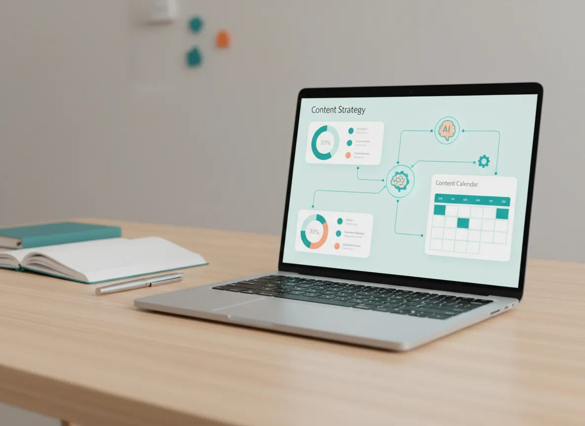 AI content strategy dashboard on a laptop