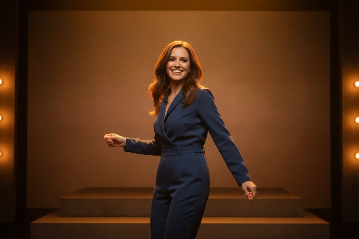 Promotional still for Momentum Mornings with Riley Hart on set, smiling at the camera.