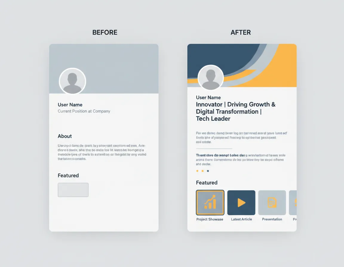 LinkedIn profile before/after screenshot