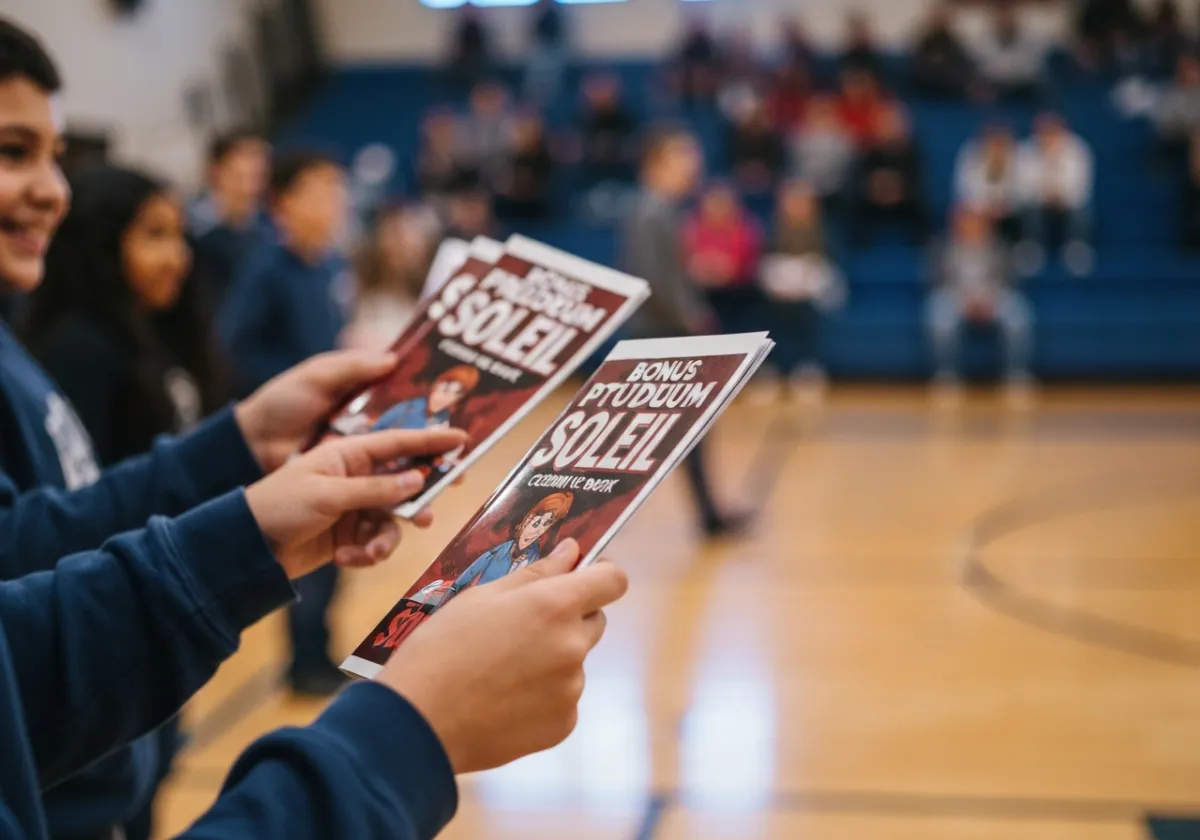Students engaging with Sidney and reading the exclusive Soleil comic book