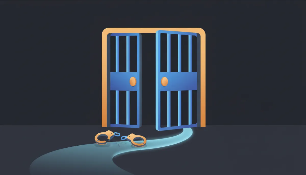 Illustration of open jail cell door representing bail bonds freedom
