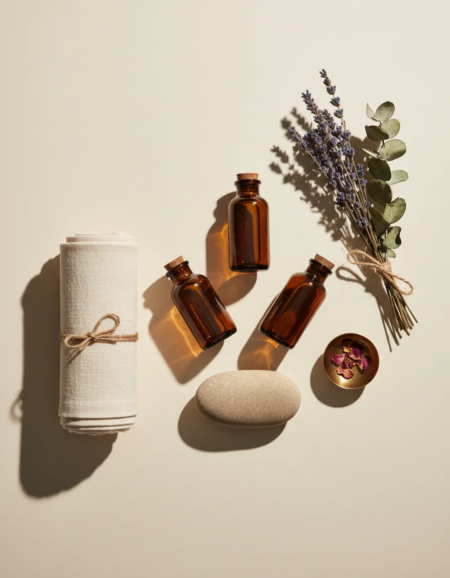 Warm-toned editorial photo of a tranquil wellness ritual