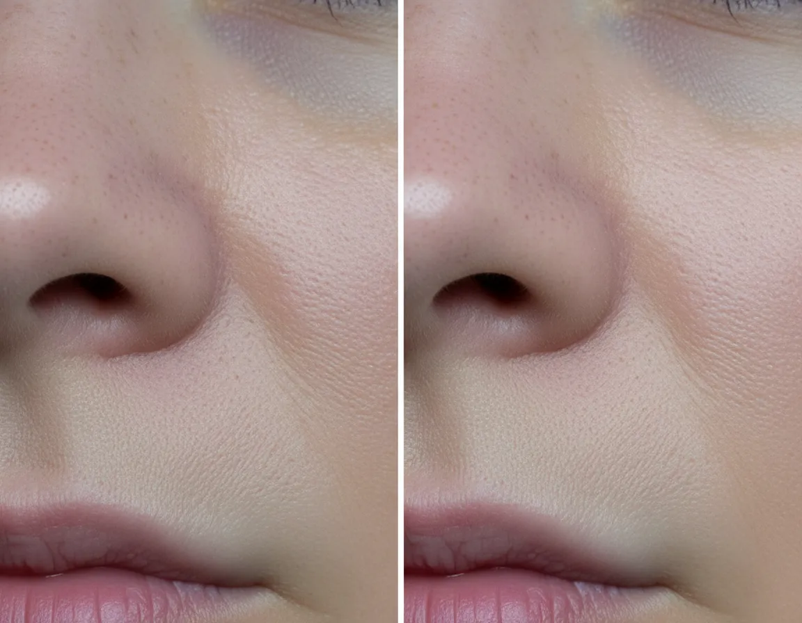 Before and after CO₂ resurfacing for pores and texture
