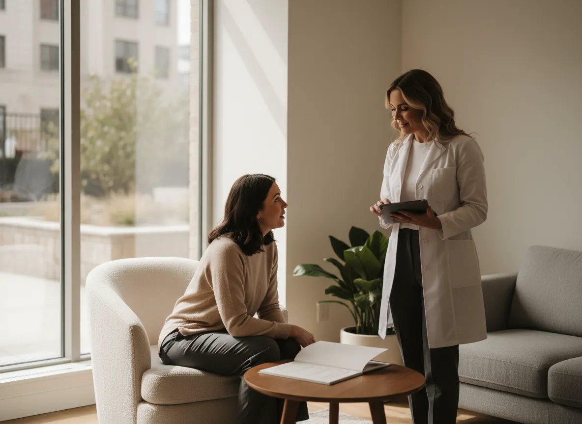 Consultation with aesthetic skin specialist in clinic