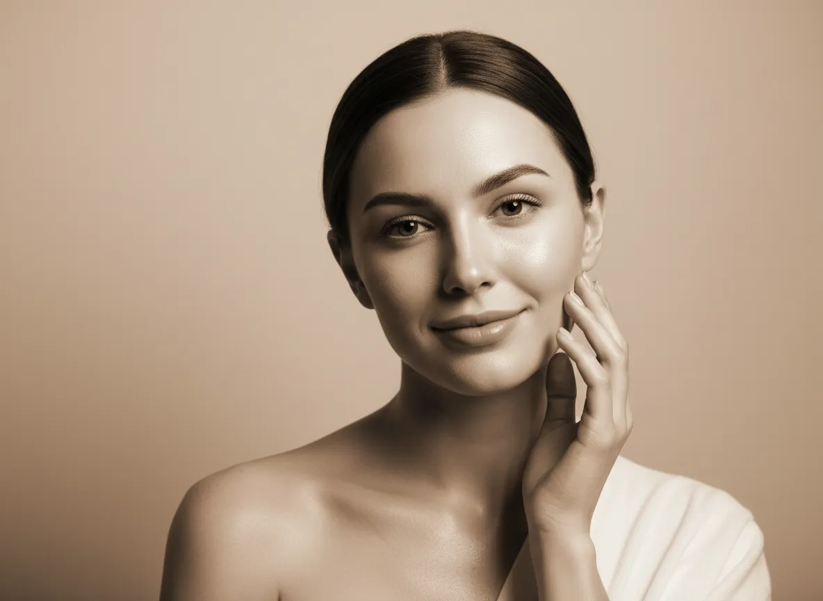 Woman with glowing skin after facial laser treatment