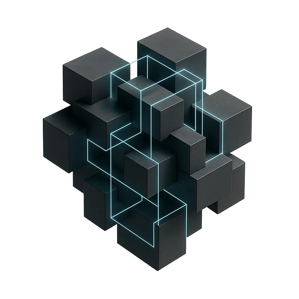 Floating abstract 3D geometric wireframe construct representing industrial architecture under progress