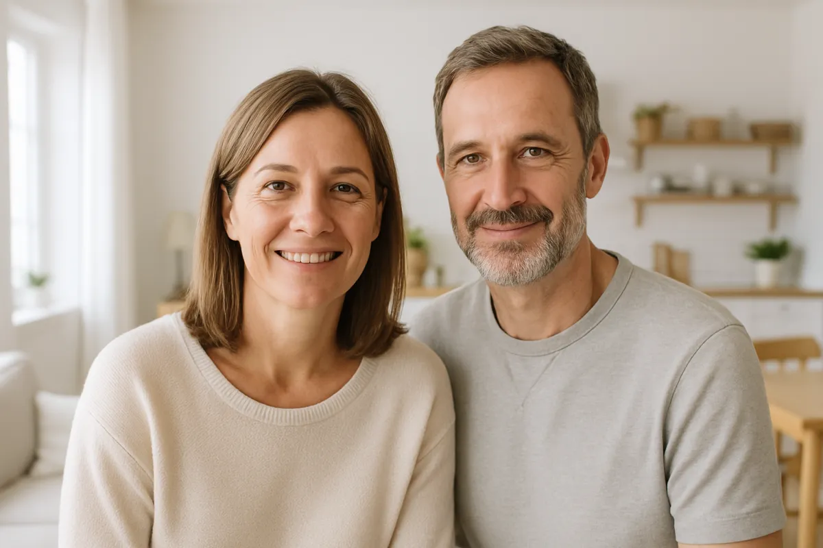 Casual white family in a bright home interior, friendly and approachable
