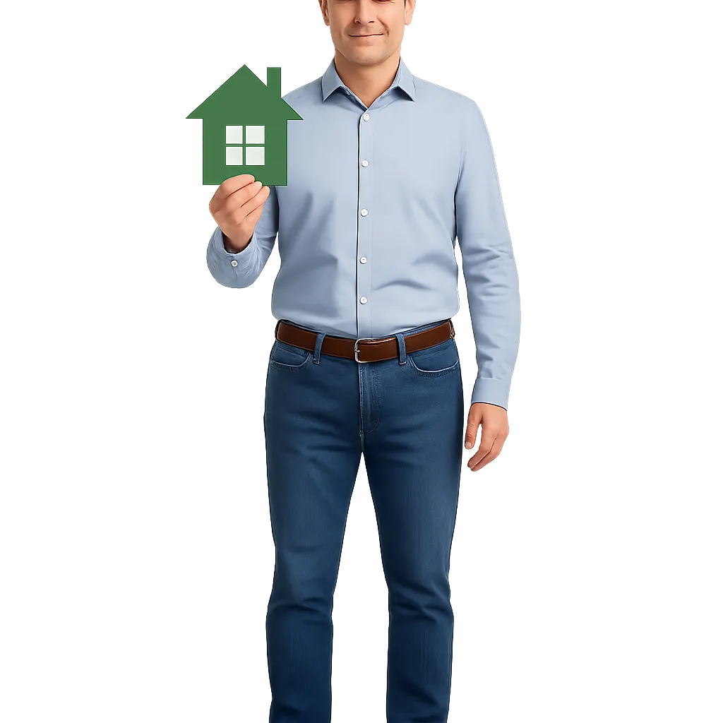 Confident Ontario homeowner standing, isolated on transparent background