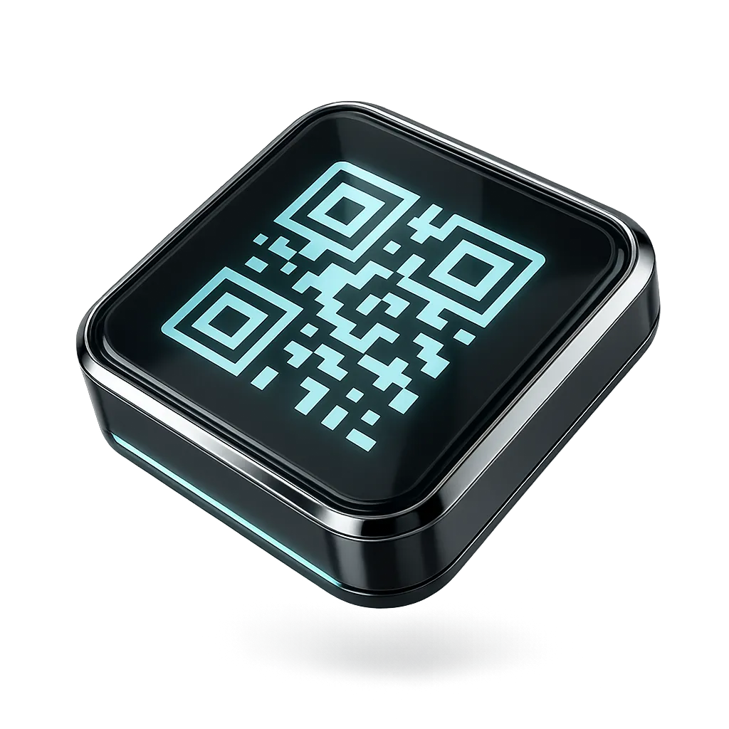 Sleek premium 3D glass QR code scanning device floating dynamically