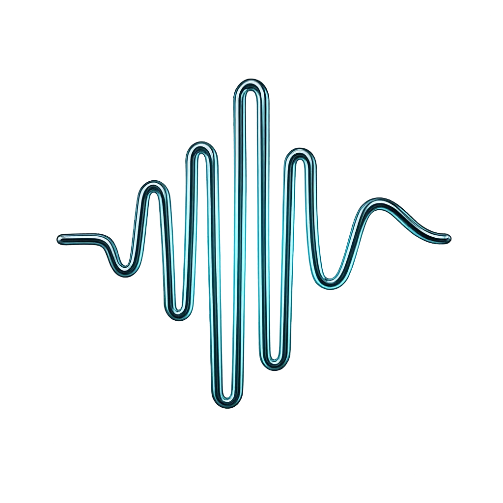 Glowing abstract metallic voice wave graphic representing Voice AI synergy