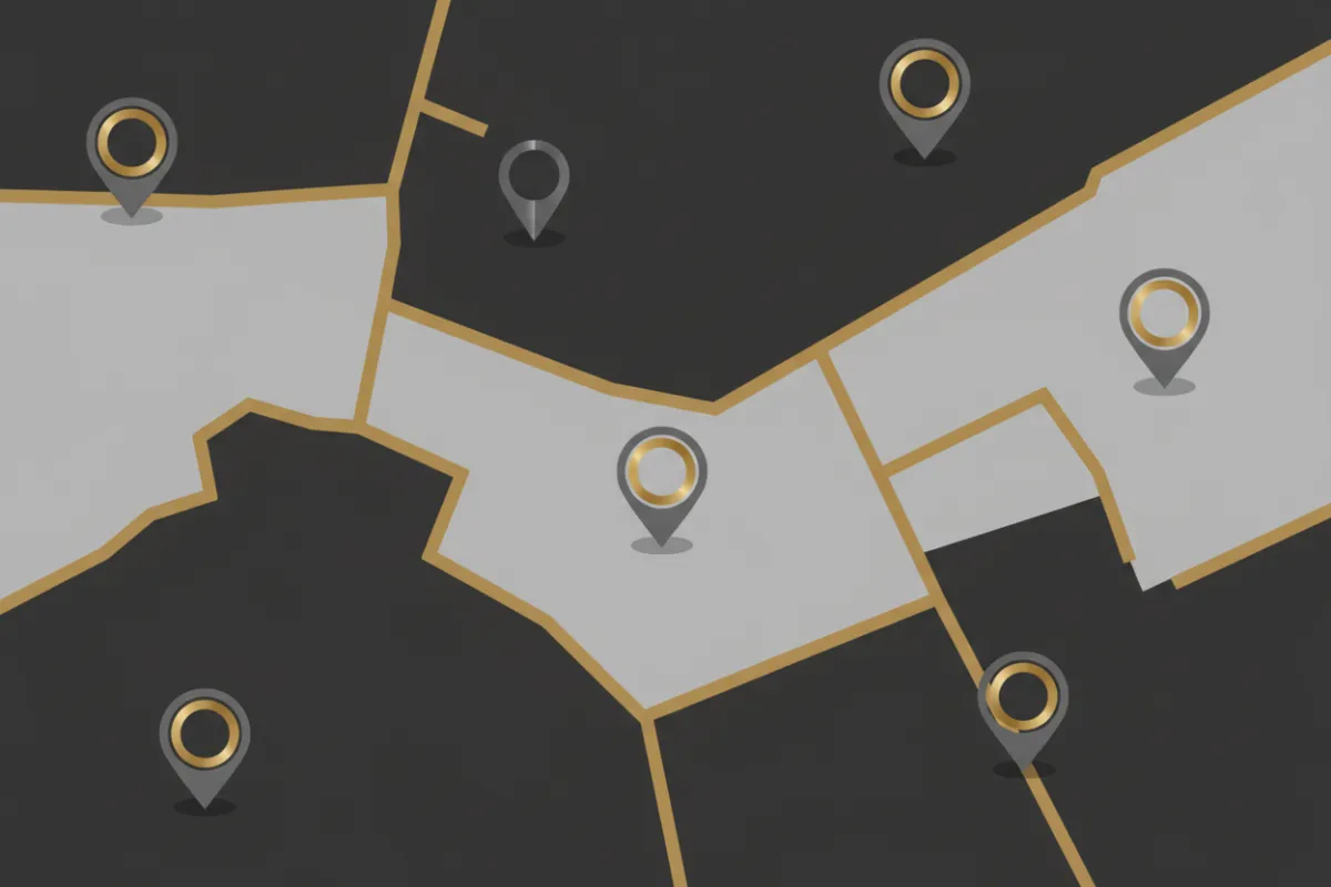 Mapa de propiedades y áreas de servicio