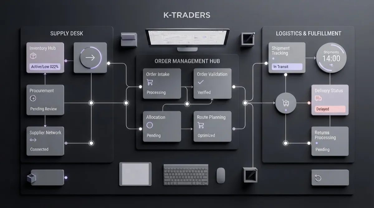 K-Traders B2B wholesale transaction terminal and inventory dispatch dashboard
