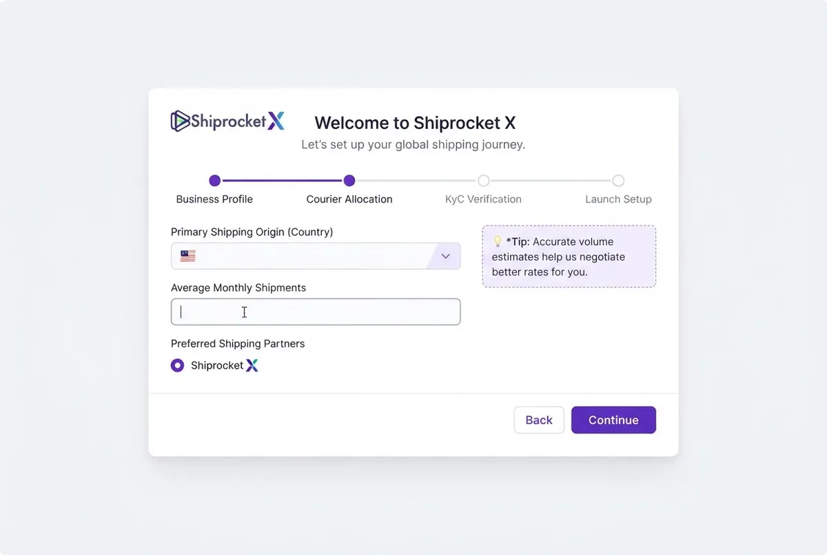 Shiprocket X cross-border logistics workflow interface preview
