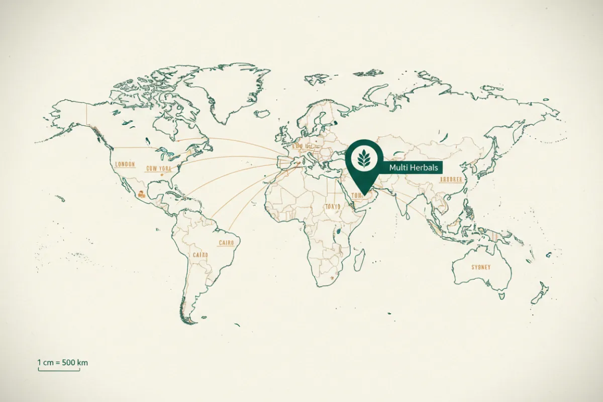 Map placeholder showing Multi Herbals global headquarters location