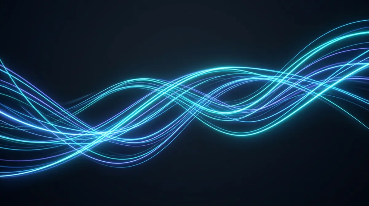 Futuristic flowing glowing lines on a dark background.