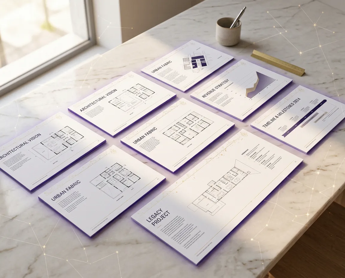 Minimalist corporate strategy workspace with architectural precision