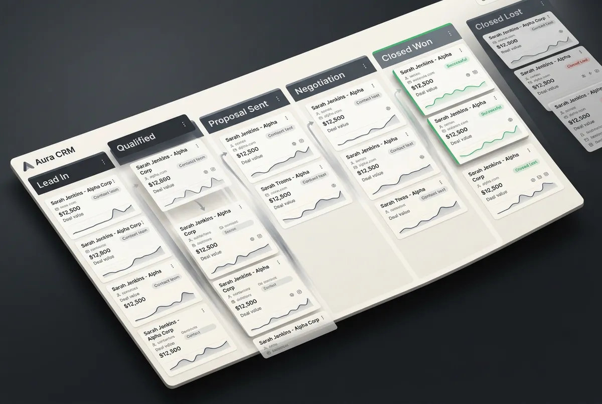 Automated CRM lead pipeline with multi-stage deal tracking and conversion triggers