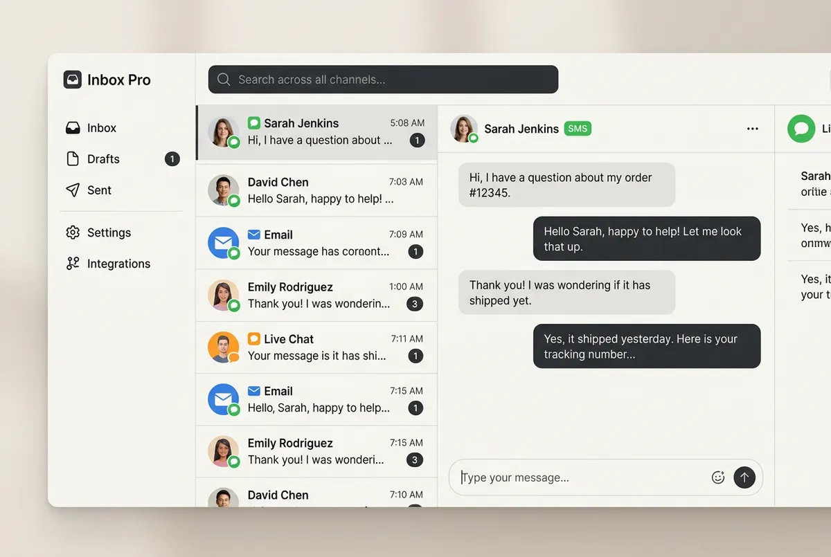 Omnichannel unified conversation inbox integrating SMS email and live chat