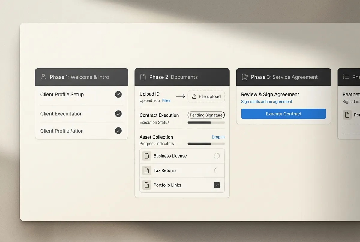 Automated client onboarding workflow with automated asset collection and contract execution