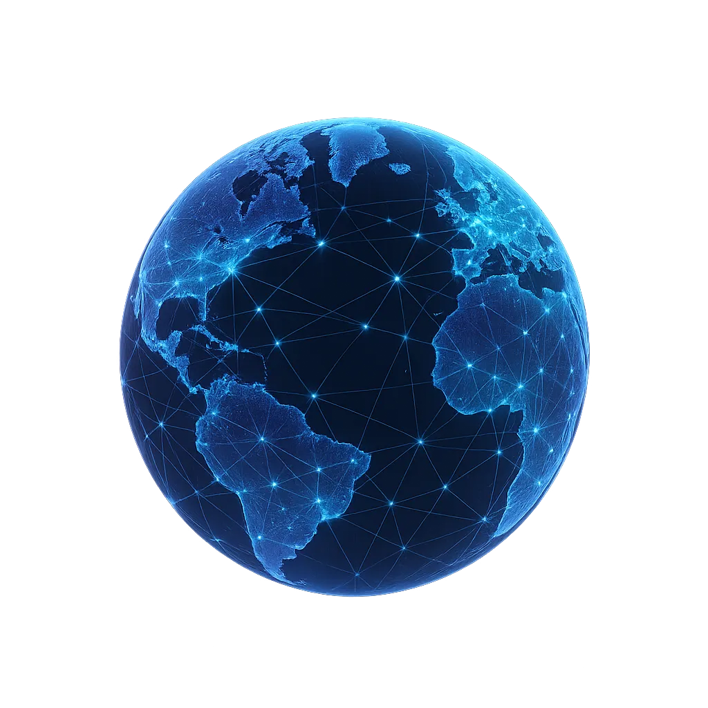 High-tech abstract 3D AI education node visualization with luminous interactive pathways
