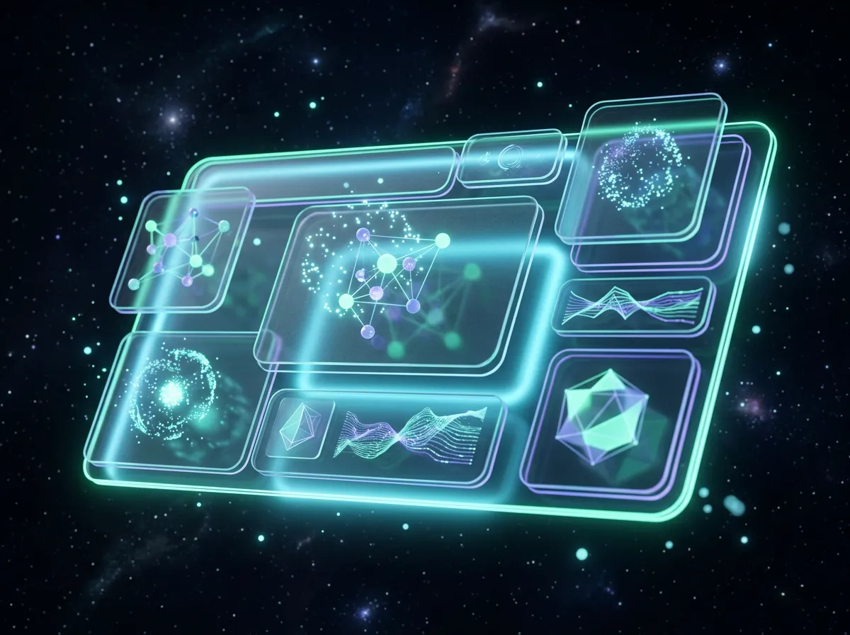 Futuristic UI dashboard illustrating AI enterprise consulting analytics and knowledge matrix nodes