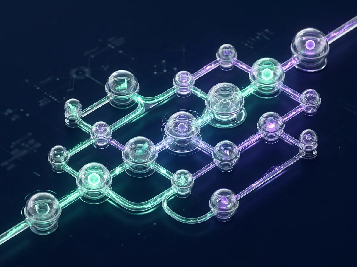 Sleek glassmorphic workflow editor showcasing multi-agent automation pipelines and execution nodes