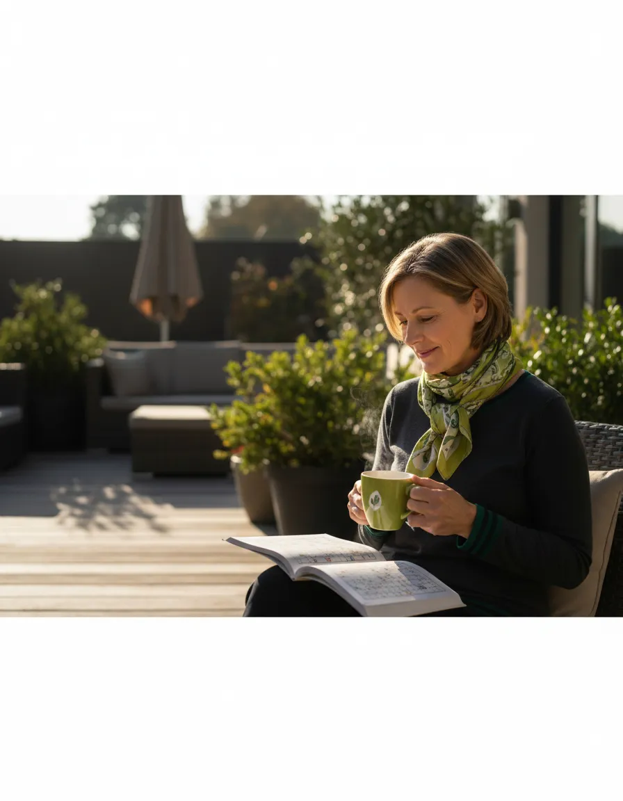 Active adult enjoying downtime on a patio