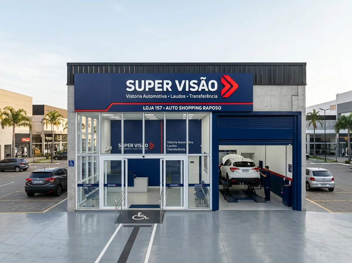 Fachada e box de atendimento da Super Visão no Auto Shopping Raposo Loja 157