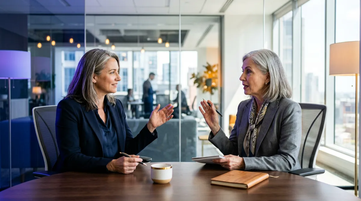 Executive leadership strategist analyzing behavioral career data in a modern board room