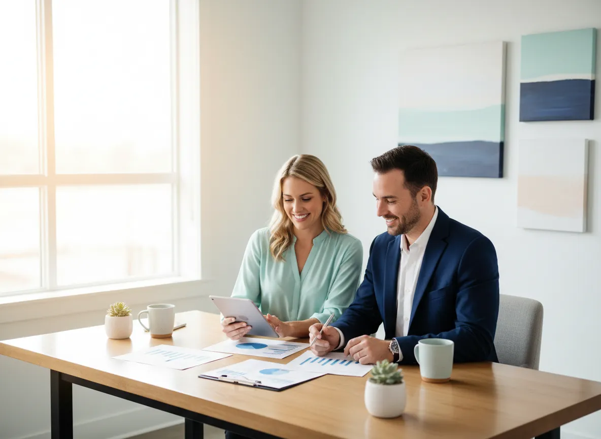 Financial advisor and tax preparer discussing client planning over documents