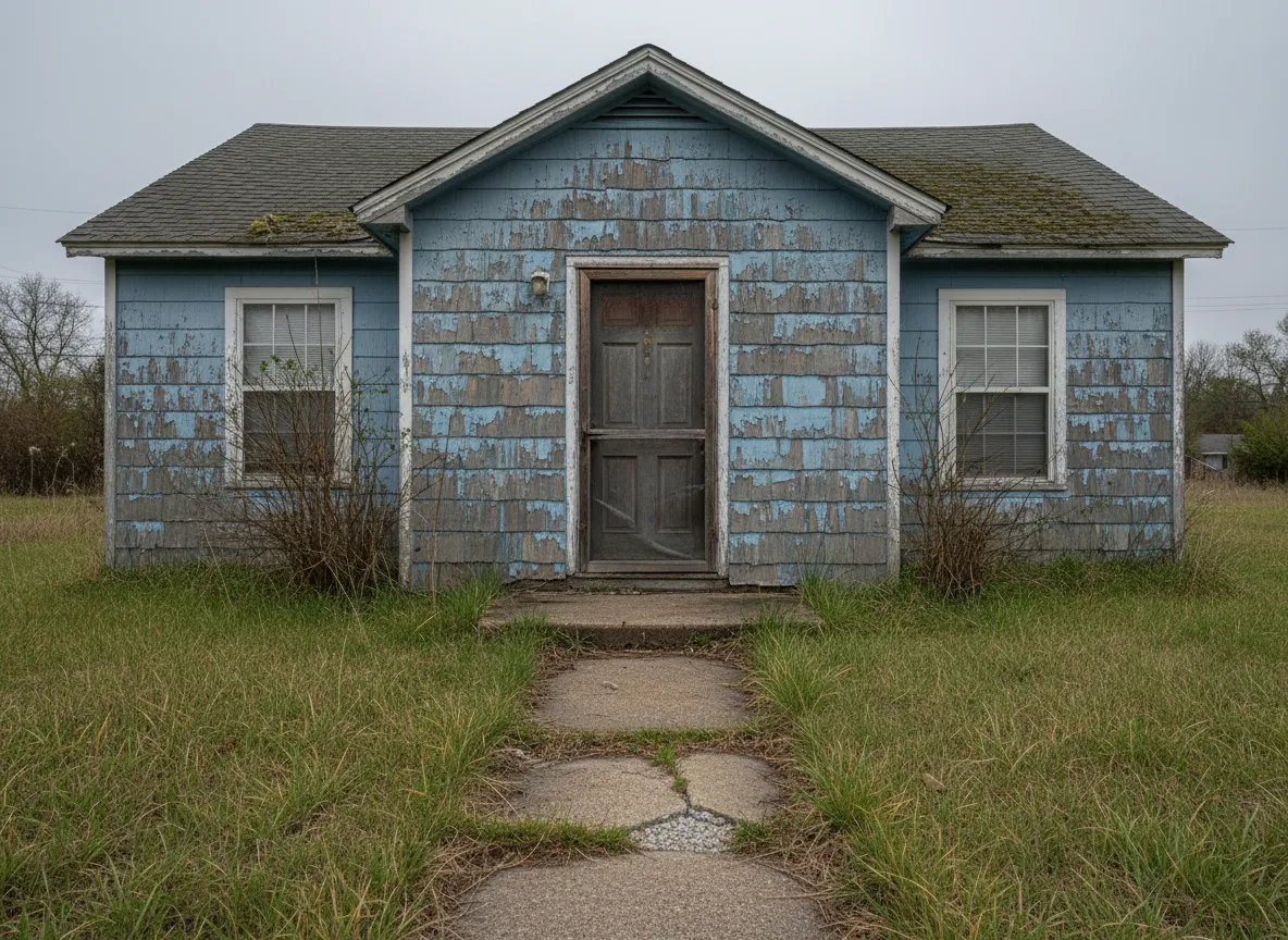 Weathered small home exterior before renovation