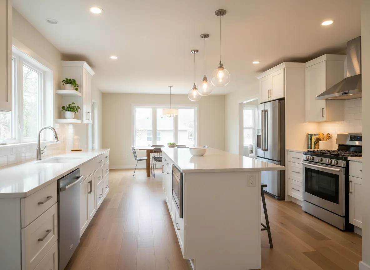 Modern white kitchen after fix and flip renovation