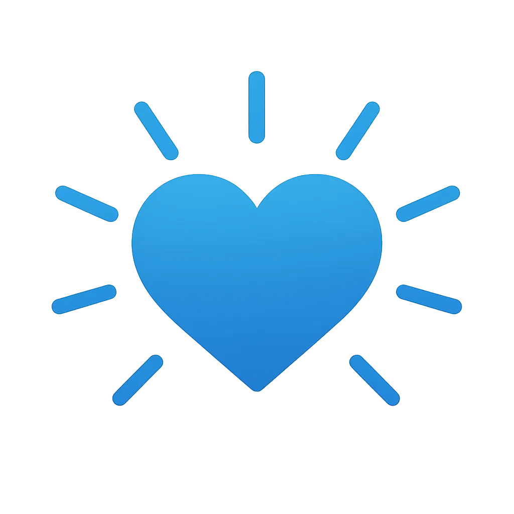 Light & Love logo: stylized heart with rays, blue gradient